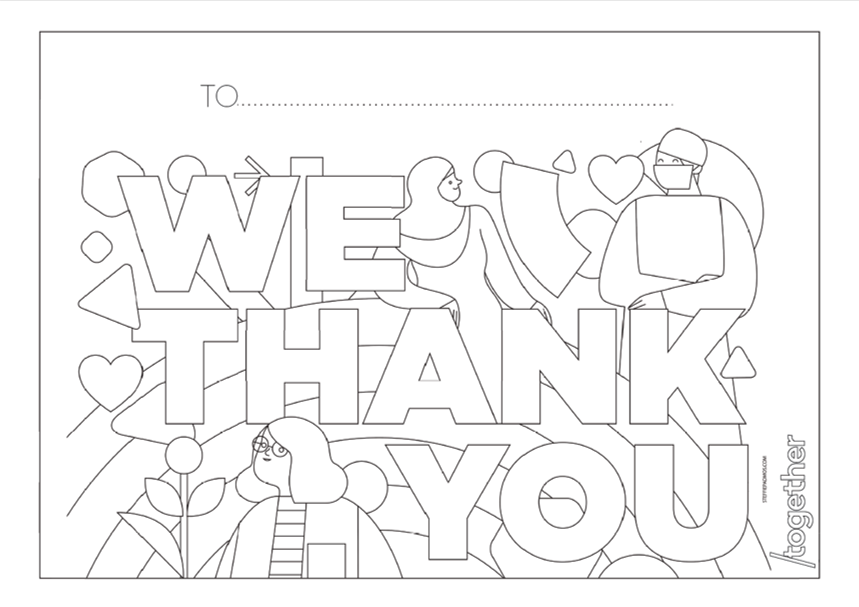 'Thank you' template with people and flowers
